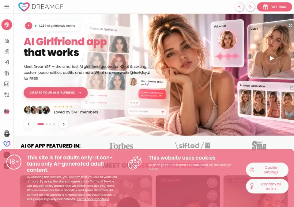 Screenshot of DreamGF website